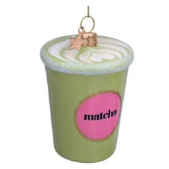 Wine & Dine julhänge i glas 8 cm Matcha latte grön