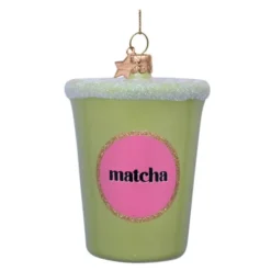 Wine & Dine julhänge i glas 8 cm Matcha latte grön