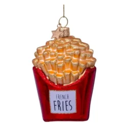 Wine & Dine julhänge i glas 10 cm Pommes frites gul