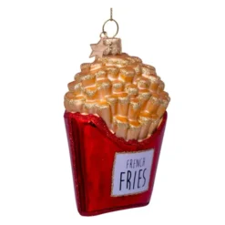 Wine & Dine julhänge i glas 10 cm Pommes frites gul